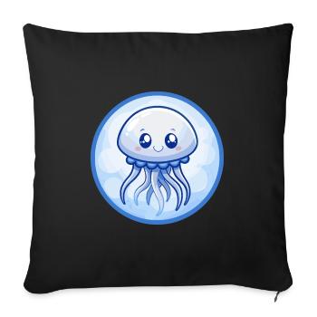 méduse bleu kawaii dessin animé personnage clipart - Housse de coussin décorative 45 x 45 cm - noir - Devant