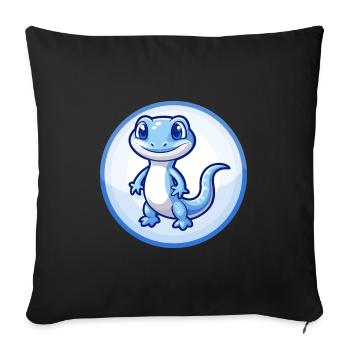 Salamandre Bleu Kawaii Dessin Animé Personnage Clipart - Housse de coussin décorative 45 x 45 cm - noir - Devant