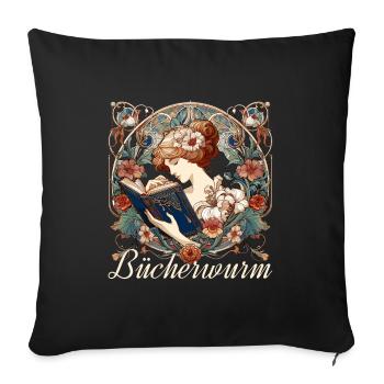 Bücherwurm Frau Lesen Schmökern Geschenk - Sofakissenbezug 45 x 45 cm - Schwarz - Vorne