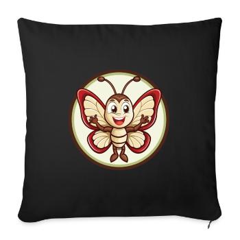 papillon coloré kawaii dessin animé personnage animal de compagnie - Housse de coussin décorative 45 x 45 cm - noir - Devant