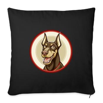 Dobermann chien coloré Kawaii dessin animé Clipart animal de compagnie - Housse de coussin décorative 45 x 45 cm - noir - Devant