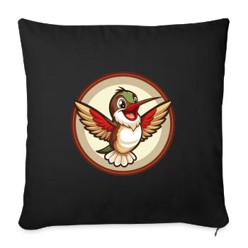 Colibri coloré Kawaii personnage de dessin animé animal de compagnie - Housse de coussin décorative 45 x 45 cm - noir - Devant
