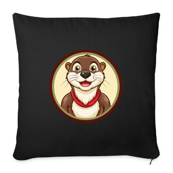 loutre coloré kawaii dessin animé personnage clipart - Housse de coussin décorative 45 x 45 cm - noir - Devant
