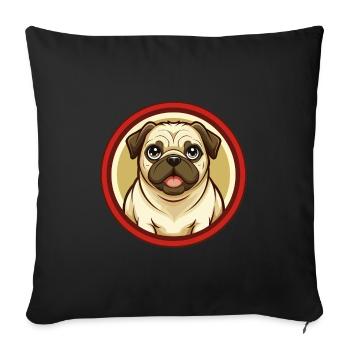 Carlin chien coloré Kawaii dessin animé Personnage Clipart - Housse de coussin décorative 45 x 45 cm - noir - Devant