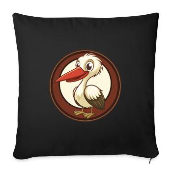 Cigogne coloré Kawaii dessin animé Personnage Clipart - Housse de coussin décorative 45 x 45 cm - noir - Devant