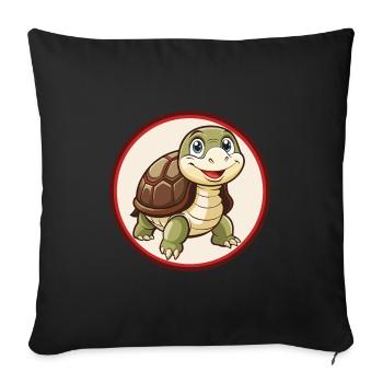 tortue coloré kawaii personnage de dessin animé clipart - Housse de coussin décorative 45 x 45 cm - noir - Devant