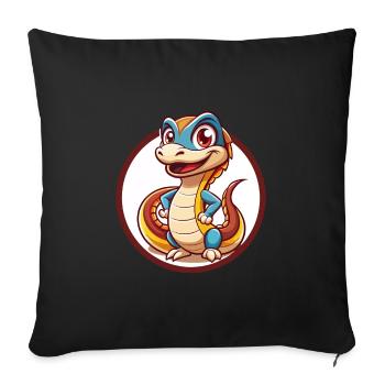Basilic drôle Kawaii dessin animé Clipart Animal animal de compagnie - Housse de coussin décorative 45 x 45 cm - noir - Devant