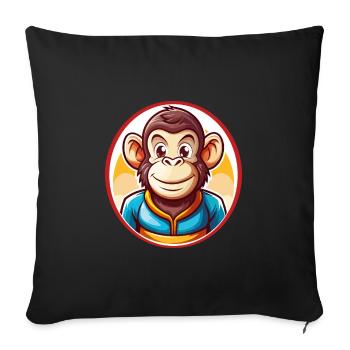 Chimpanzé Drôle Kawaii Dessin animé Clipart Animal de compagnie - Housse de coussin décorative 45 x 45 cm - noir - Devant