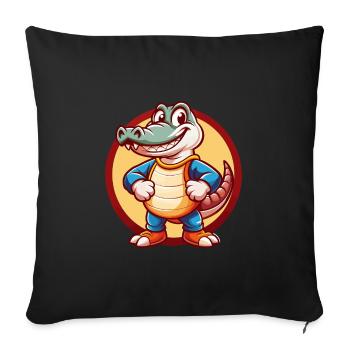 Alligator Drôle Kawaii Dessin animé Clipart Animal Animal de compagnie - Housse de coussin décorative 45 x 45 cm - noir - Devant