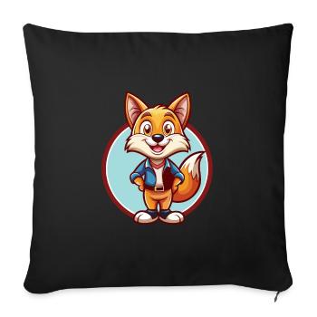 Fuchs süß lustig Kawaii Cartoon Clipart Tier Haustier - Sofakissenbezug 45 x 45 cm - Schwarz - Vorne