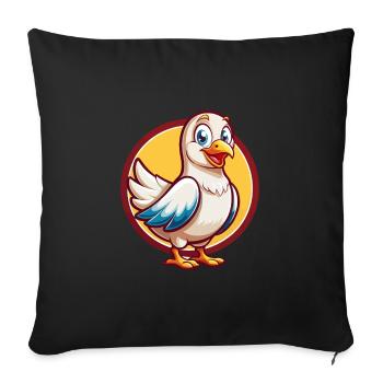 Colombe mignon drôle Kawaii dessin animé Clipart animal de compagnie - Housse de coussin décorative 45 x 45 cm - noir - Devant