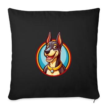 Dobermann chien drôle Kawaii dessin animé Clipart Animal - Housse de coussin décorative 45 x 45 cm - noir - Devant