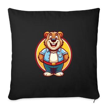 Ours mignon drôle Kawaii dessin animé Clipart animal de compagnie - Housse de coussin décorative 45 x 45 cm - noir - Devant