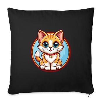 Kitten Funny Kawaii Cartoon Clipart Animal Pet - Sofa pillowcase 17,3'' x 17,3'' (45 x 45 cm) - black - Front