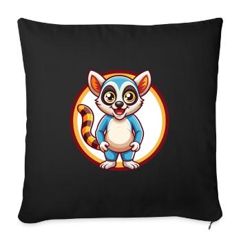 Lemur Cute Funny Kawaii Cartoon Clipart Animal Pet - Sofa pillowcase 17,3'' x 17,3'' (45 x 45 cm) - black - Front