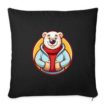 ours polaire drôle kawaii dessin animé clipart animal de compagnie - Housse de coussin décorative 45 x 45 cm - noir - Devant