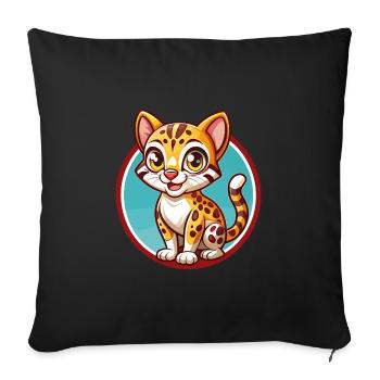 Ocelot Funny Kawaii Cartoon Clipart Animal Pet - Sofa pillowcase 17,3'' x 17,3'' (45 x 45 cm) - black - Front