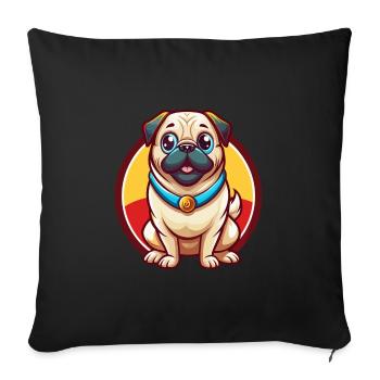 Carlin Chien Drôle Kawaii Dessin animé Clipart Animal Animal - Housse de coussin décorative 45 x 45 cm - noir - Devant
