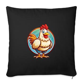 Poule mignon drôle Kawaii dessin animé Clipart animal de compagnie - Housse de coussin décorative 45 x 45 cm - noir - Devant
