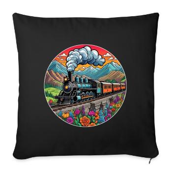 Nostalgic Railway Train of Smoking Locomotive - Sofa pillowcase 17,3'' x 17,3'' (45 x 45 cm) - black - Front