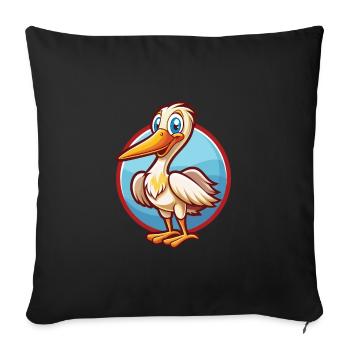 Cigogne mignon drôle Kawaii dessin animé Clipart animal de compagnie - Housse de coussin décorative 45 x 45 cm - noir - Devant