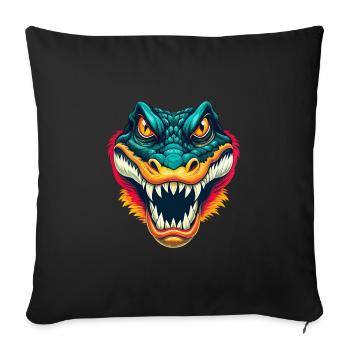 Crocodile Mignon Kawaii Dessin Animé Clipart Visage D’animal - Housse de coussin décorative 45 x 45 cm - noir - Devant