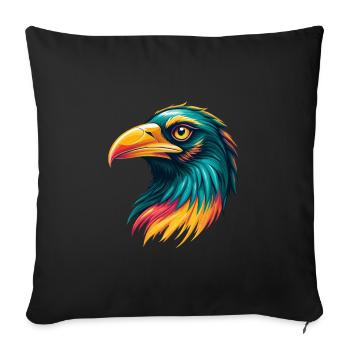 corbeau mignon kawaii dessin animé clipart visage d’animal - Housse de coussin décorative 45 x 45 cm - noir - Devant