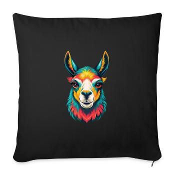 lama mignon kawaii dessin animé clipart visage d’animal - Housse de coussin décorative 45 x 45 cm - noir - Devant