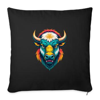 Bison Cute Kawaii Cartoon Clipart Animal Face - Sofa pillowcase 17,3'' x 17,3'' (45 x 45 cm) - black - Front