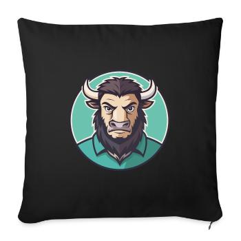 Bison Kawaii Cartoon Character Animal Pet Face - Sofa pillowcase 17,3'' x 17,3'' (45 x 45 cm) - black - Front