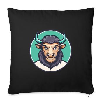 Buffalo Kawaii Cartoon Character Animal Pet Face - Sofa pillowcase 17,3'' x 17,3'' (45 x 45 cm) - black - Front