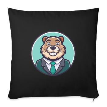 Castor Kawaii Dessin animé Personnage Animal Visage D’animal - Housse de coussin décorative 45 x 45 cm - noir - Devant