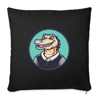 Crocodile Kawaii Dessin animé Personnage Animal Animal Visage - Housse de coussin décorative 45 x 45 cm - noir - Devant