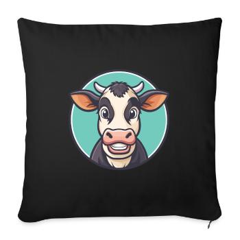vache kawaii dessin animé personnage animal visage d’animal de compagnie - Housse de coussin décorative 45 x 45 cm - noir - Devant