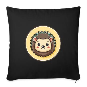 Hedgehog Kawaii Cartoon Character Animal Pet Face - Sofa pillowcase 17,3'' x 17,3'' (45 x 45 cm) - black - Front