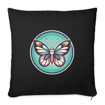 papillon kawaii dessin animé personnage animal visage d’animal - Housse de coussin décorative 45 x 45 cm - noir - Devant