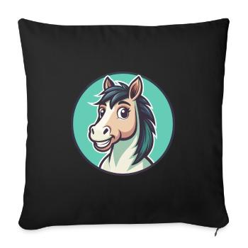 Horse Kawaii Cartoon Character Animal Pet Face - Sofa pillowcase 17,3'' x 17,3'' (45 x 45 cm) - black - Front