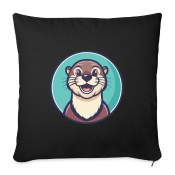 loutre kawaii dessin animé personnage animal visage d’animal - Housse de coussin décorative 45 x 45 cm - noir - Devant
