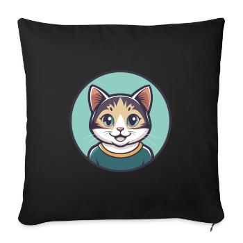 Cat Kawaii Cartoon Character Animal Pet Face - Sofa pillowcase 17,3'' x 17,3'' (45 x 45 cm) - black - Front