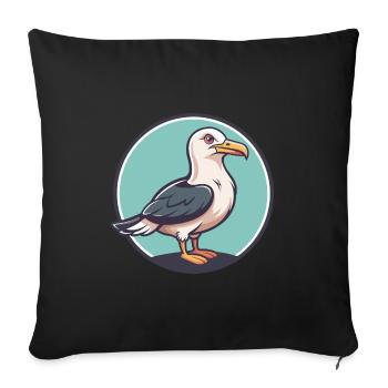 Seagull Kawaii Cartoon Character Animal Pet Face - Sofa pillowcase 17,3'' x 17,3'' (45 x 45 cm) - black - Front