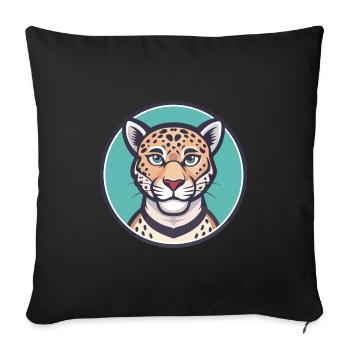 Léopard Kawaii Dessin animé Personnage Animal Visage D’animal - Housse de coussin décorative 45 x 45 cm - noir - Devant