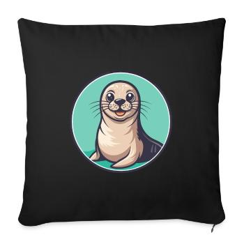 Seal Kawaii Cartoon Character Animal Pet Face - Sofa pillowcase 17,3'' x 17,3'' (45 x 45 cm) - black - Front