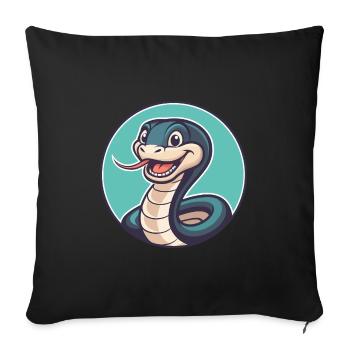 Serpent Kawaii Dessin animé Personnage Animal Animal Visage - Housse de coussin décorative 45 x 45 cm - noir - Devant