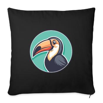 Toucan Kawaii Dessin animé Personnage Animal Animal Visage - Housse de coussin décorative 45 x 45 cm - noir - Devant