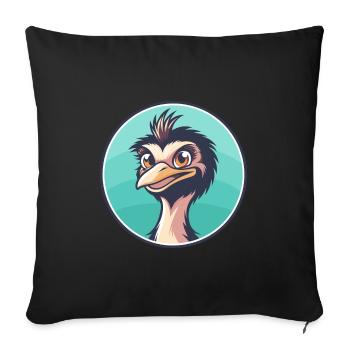 Emu Kawaii Dessin animé Personnage Animal Animal Visage - Housse de coussin décorative 45 x 45 cm - noir - Devant