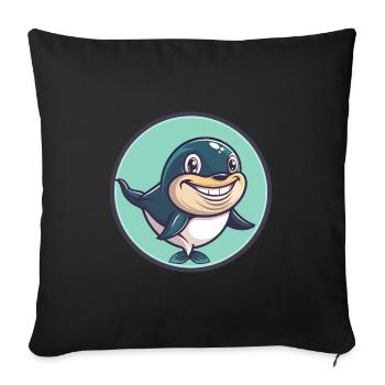 baleine kawaii dessin animé personnage animal visage d’animal - Housse de coussin décorative 45 x 45 cm - noir - Devant