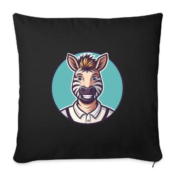 zèbre kawaii dessin animé personnage animal visage d’animal - Housse de coussin décorative 45 x 45 cm - noir - Devant