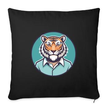 Tigre Kawaii Dessin animé Personnage Animal Animal Visage - Housse de coussin décorative 45 x 45 cm - noir - Devant
