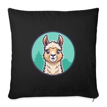 Lama Kawaii Dessin animé Personnage Animal Visage D’animal - Housse de coussin décorative 45 x 45 cm - noir - Devant