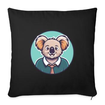 Koala Kawaii Dessin animé Personnage Animal Animal Visage - Housse de coussin décorative 45 x 45 cm - noir - Devant